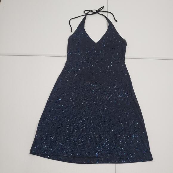 90s Goth Fairy Grunge Jodi Kristopher Dress Large Black Blue Sparkle Halter Prty - Picture 1 of 12
